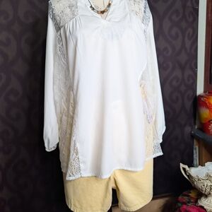 Elegant Lace-Trimmed White Blouse
